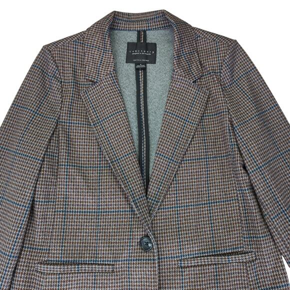 Sanctuary Daily Oxford Houndstooth Blazer Jacket‎ Size Small 1 Button Long Brown - Picture 3 of 9